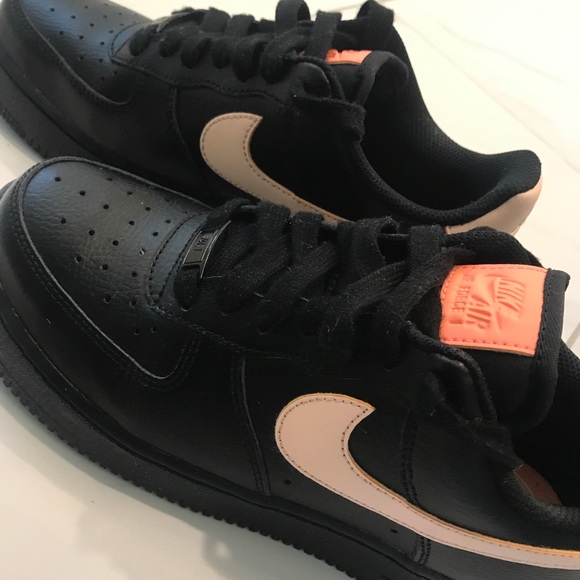 Nike Shoes - Air Force One Solid Black with Blush swoosh